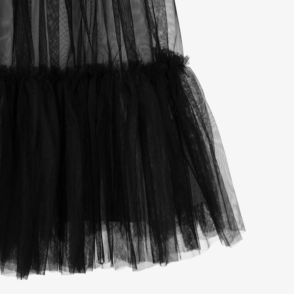 Guess-Girls White Cotton Jersey & Black Tulle Dress | Childrensalon