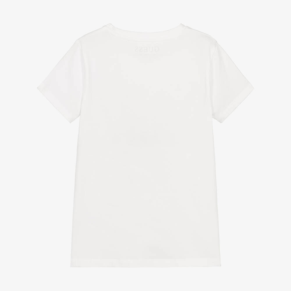 Guess-Girls White Cotton Jersey Logo Top with Teddy Bear | Childrensalon