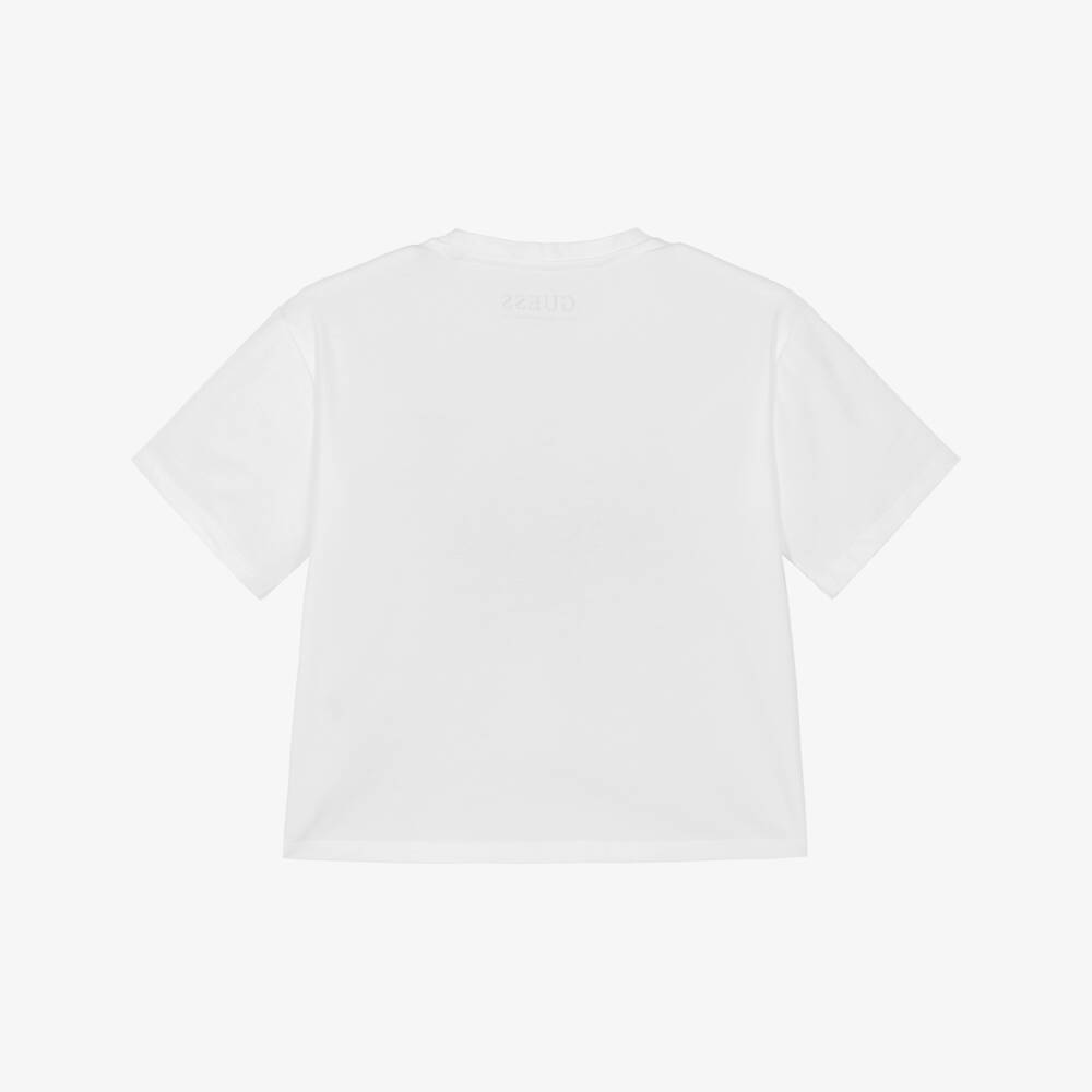 Guess-Girls White Cotton & Rhinestone Logo T-Shirt | Childrensalon