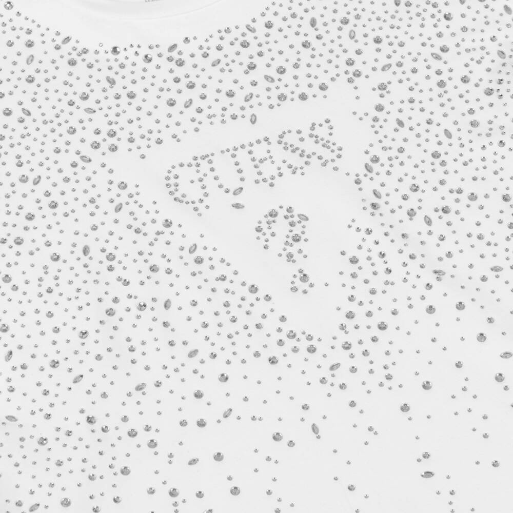 Guess-Girls White Cotton & Rhinestone Logo T-Shirt | Childrensalon