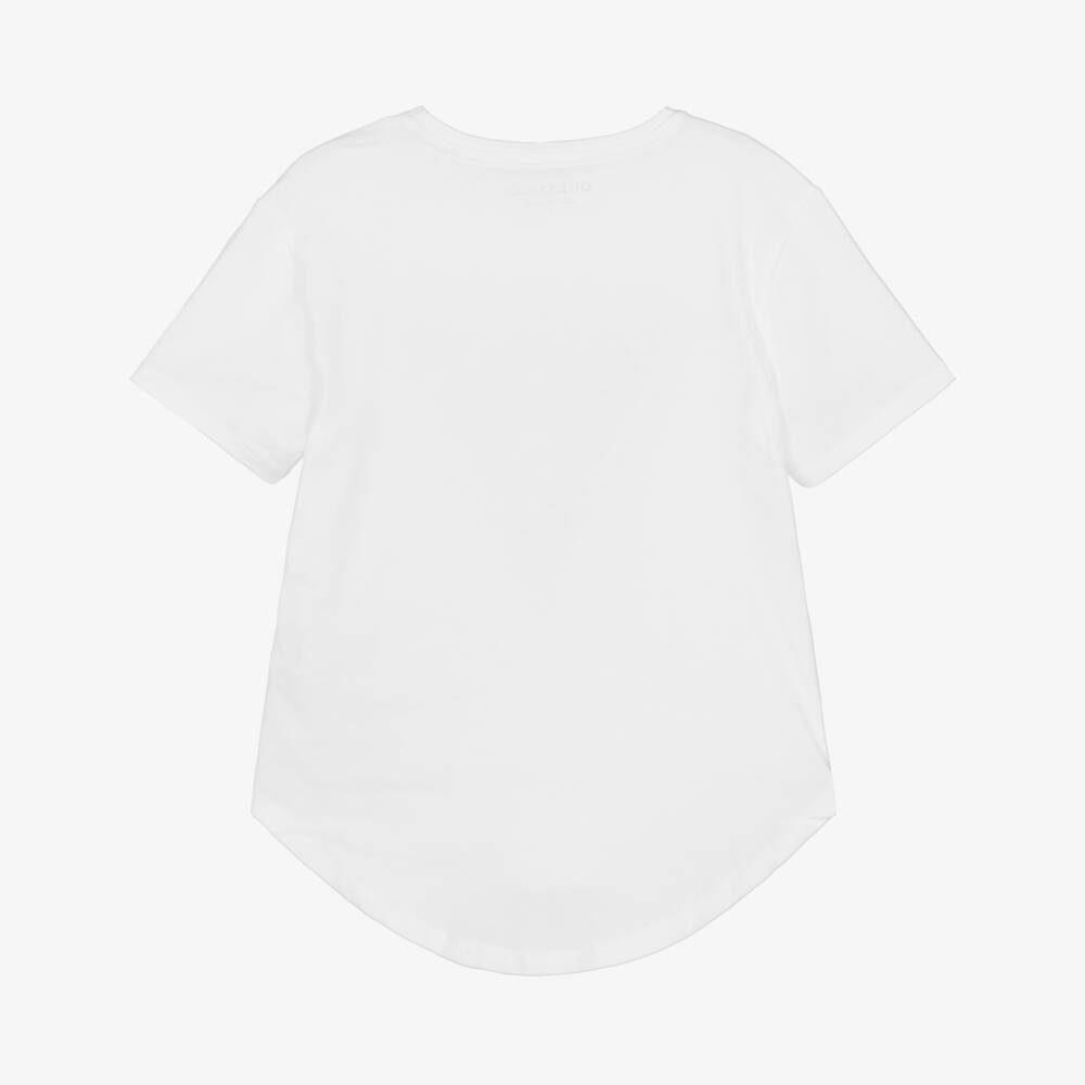 Guess-Girls White Cotton T-Shirt with Blue Floral Triangle Logo | Childrensalon