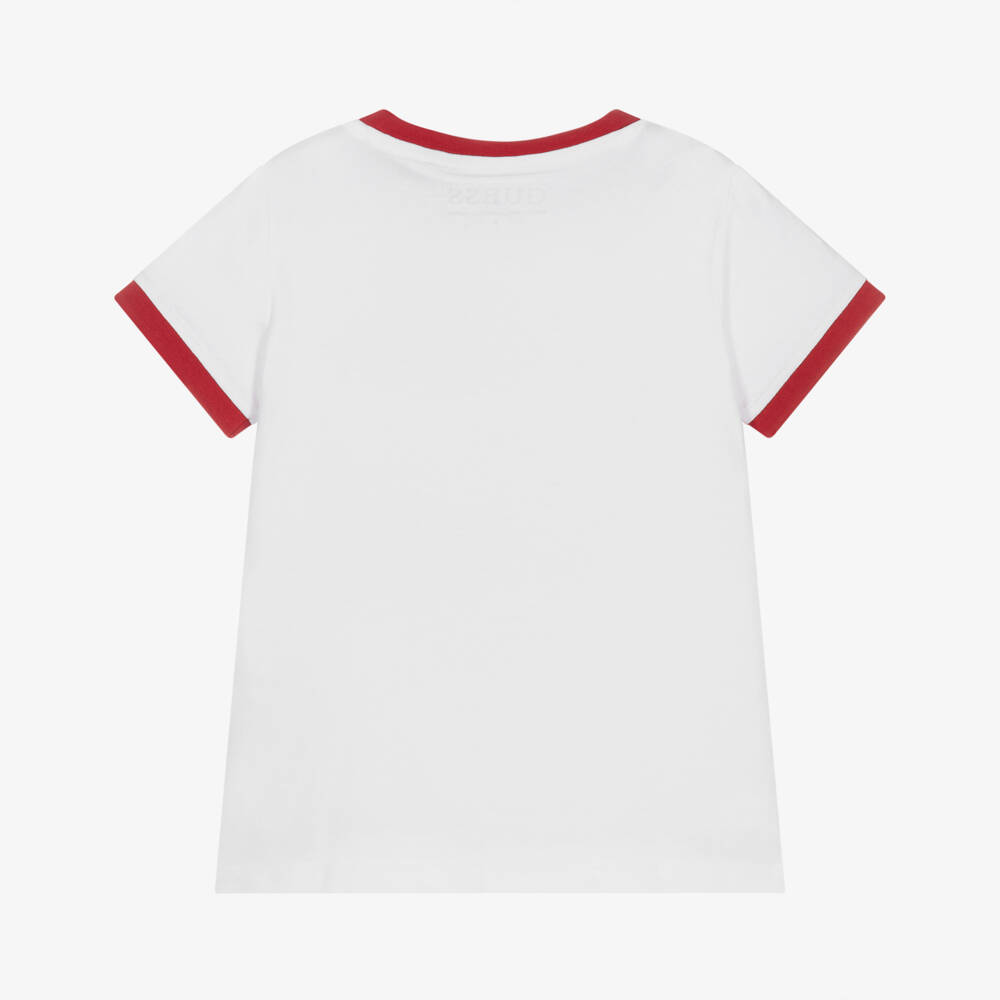 Guess-Girls White Cotton T-Shirt with Cherry Hearts | Childrensalon