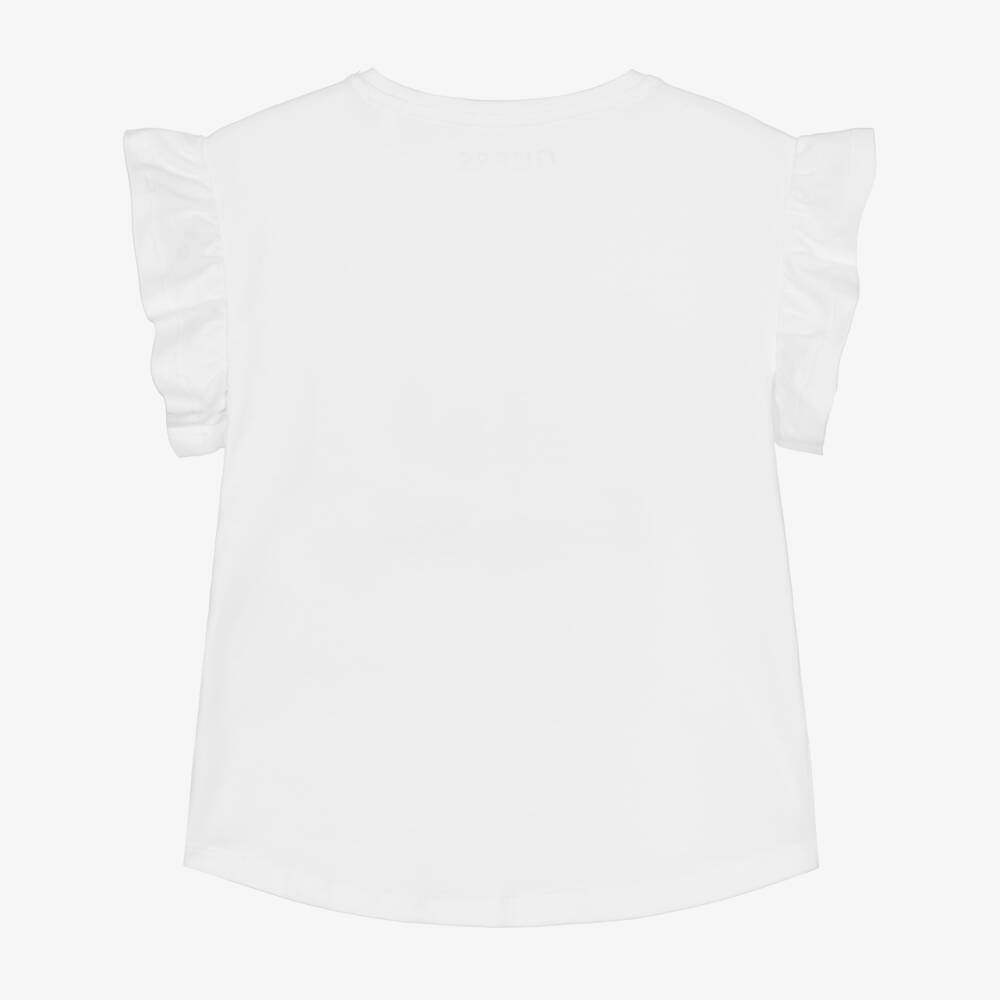 Guess-Girls White Cotton T-Shirt with Summer Theme | Childrensalon