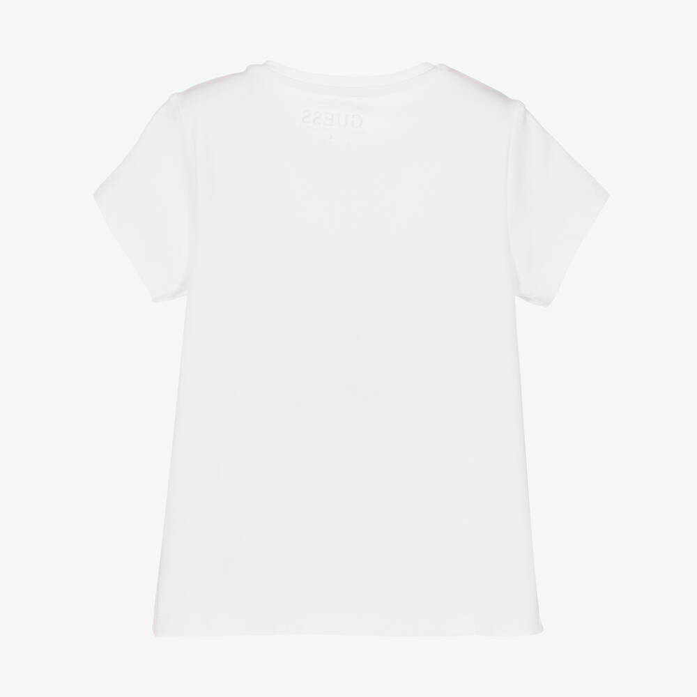 Guess-Girls White Cotton Teddy Bear T-Shirt | Childrensalon