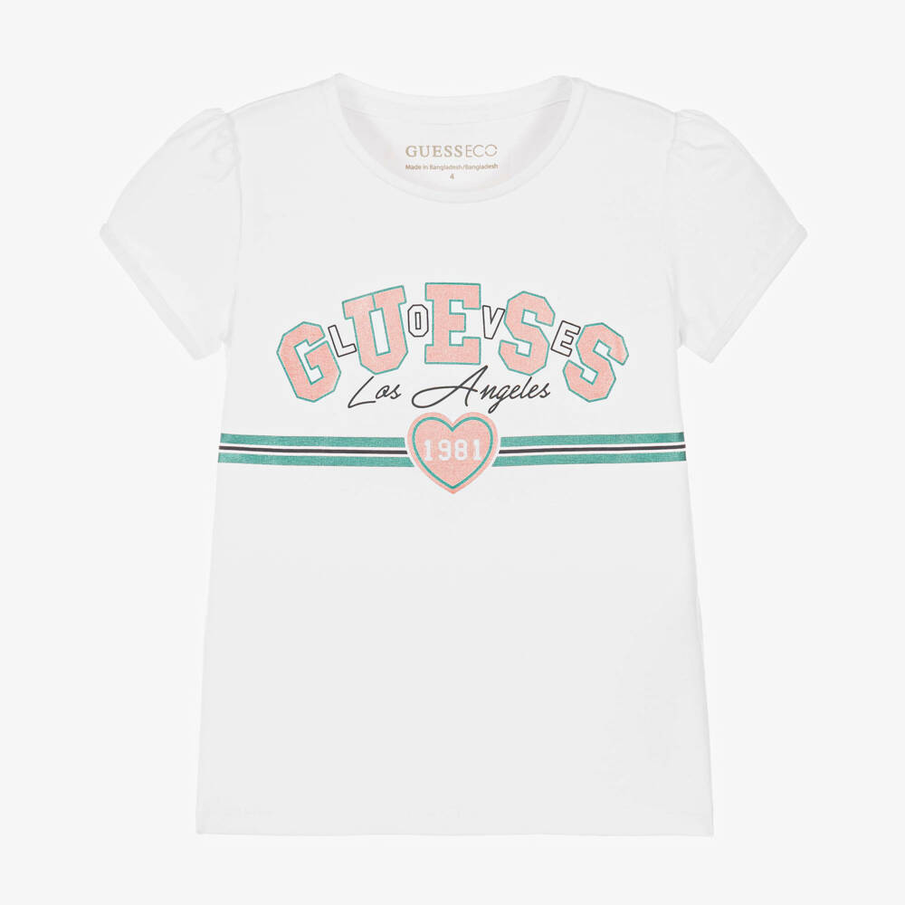 Guess-Girls White Cotton Varsity-Style T-Shirt | Childrensalon
