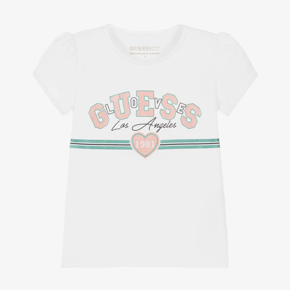 Guess-Girls White Cotton Varsity-Style T-Shirt | Childrensalon