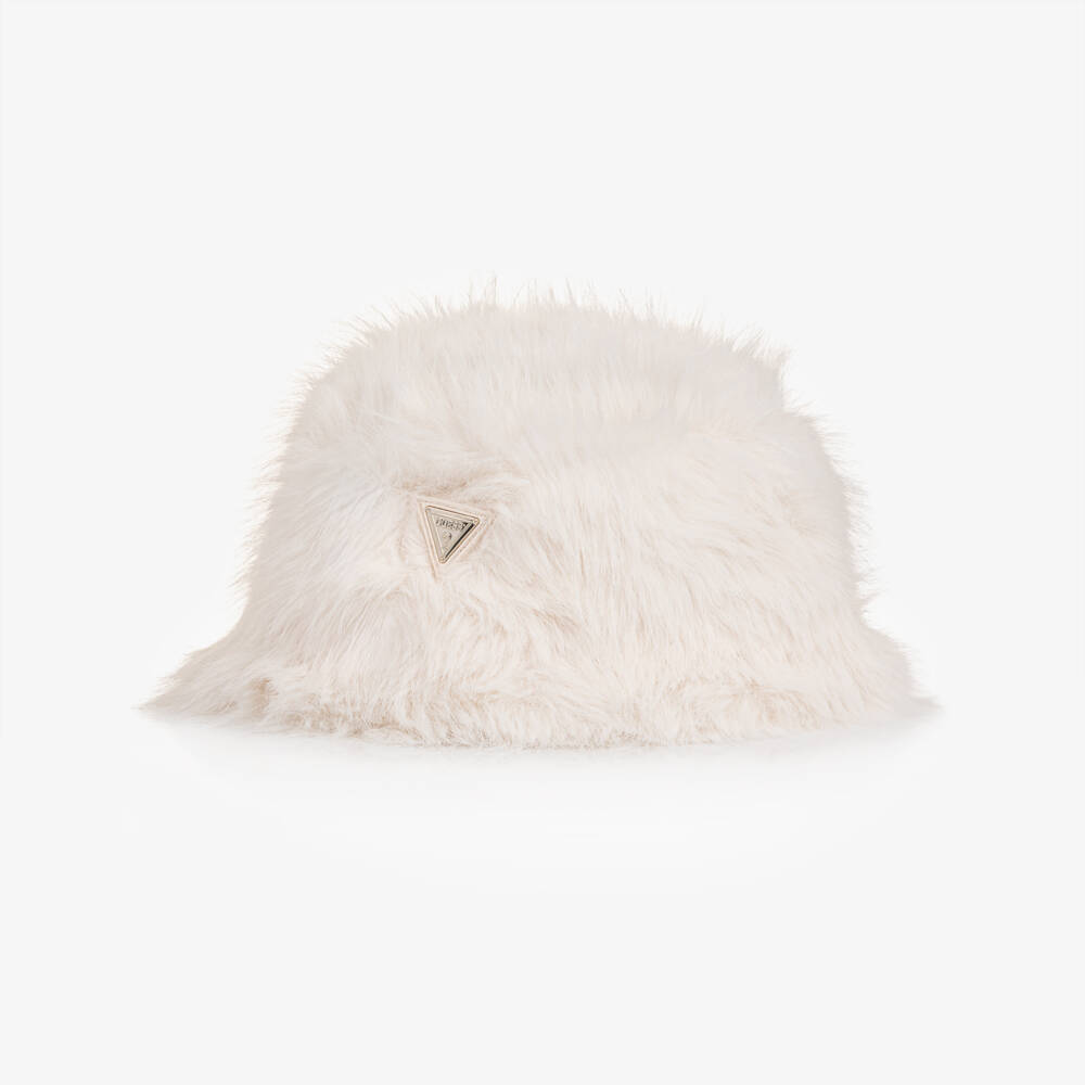 Guess-Girls White Faux Fur Bucket Hat | Childrensalon