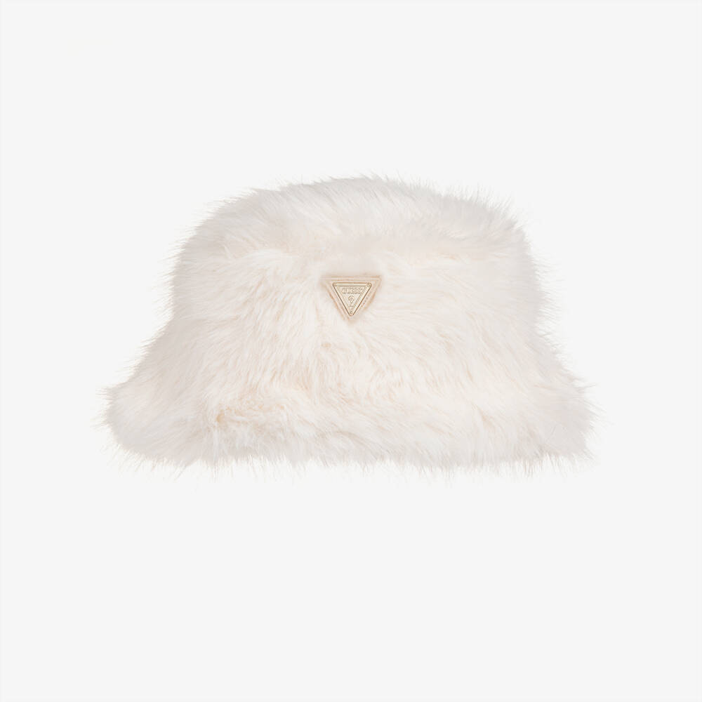 Guess-Girls White Faux Fur Bucket Hat | Childrensalon
