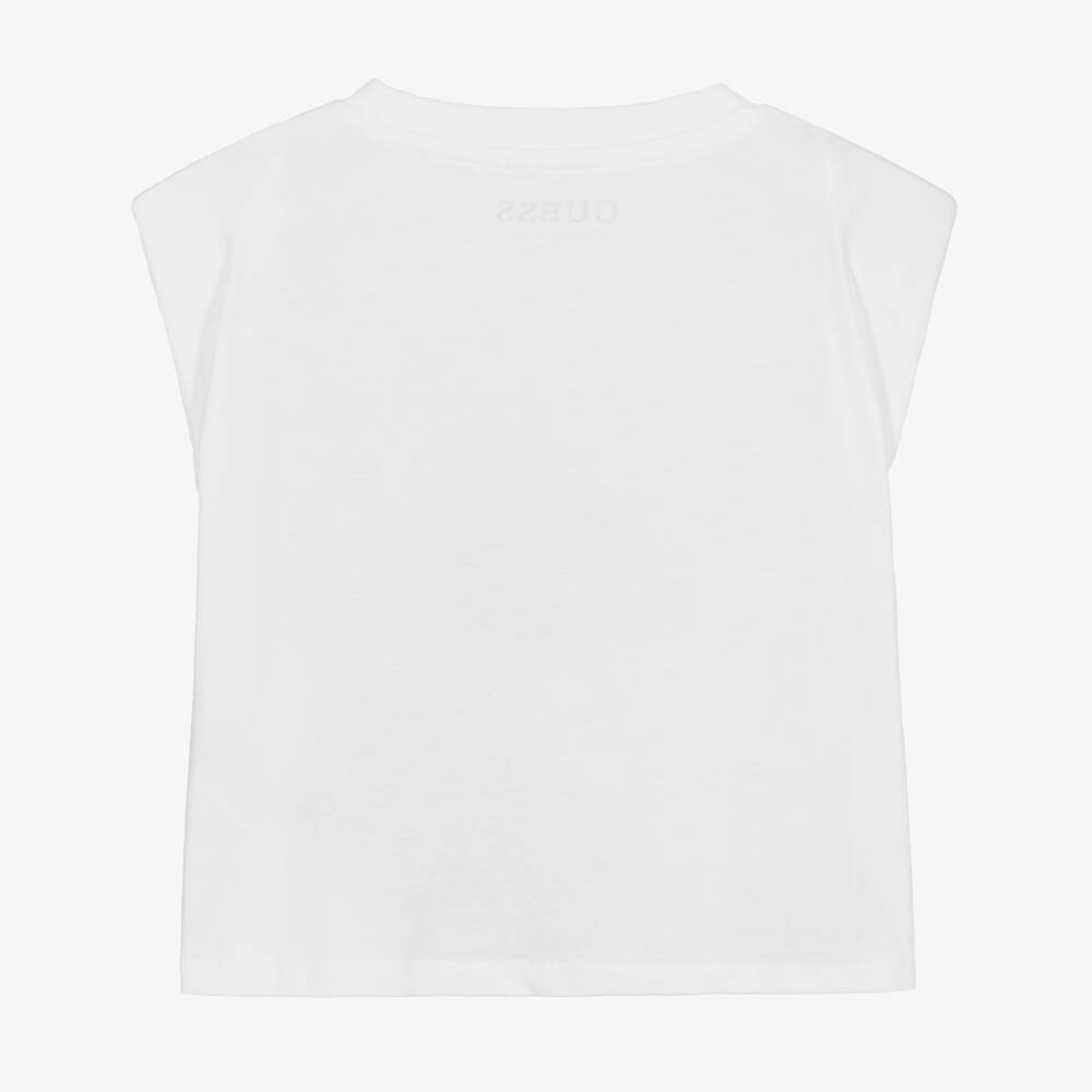 Guess-Girls White Holiday Motif T-Shirt with Sparkly Diamantés | Childrensalon