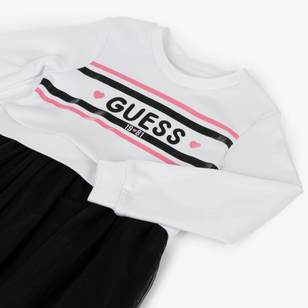 Guess-Girls White Jersey & Black Tulle Dress | Childrensalon