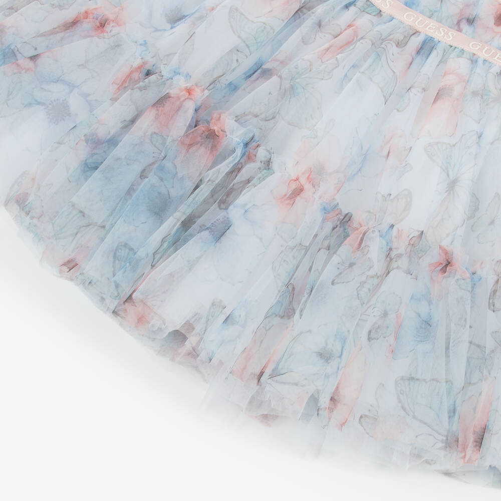 Guess-Girls White Jersey & Blue Butterfly Tulle Dress | Childrensalon