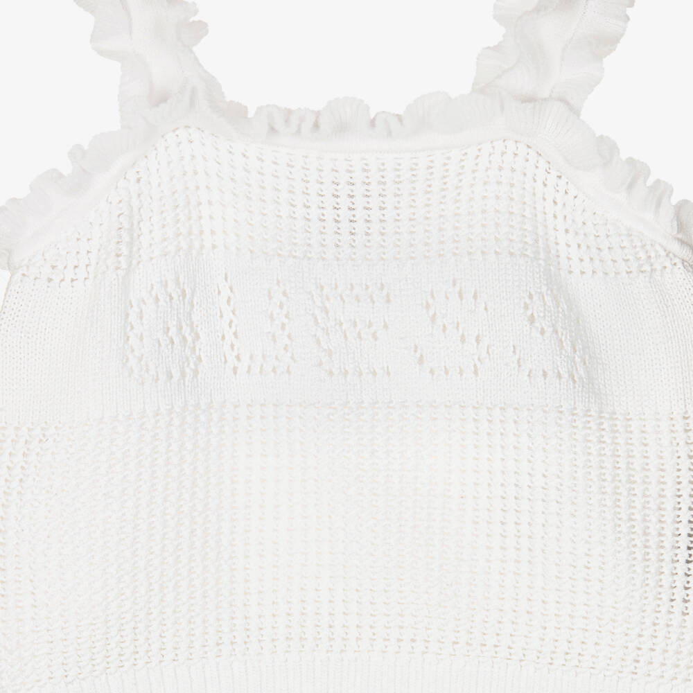 Guess-Girls White Knitted Cotton Logo Shorts Set | Childrensalon
