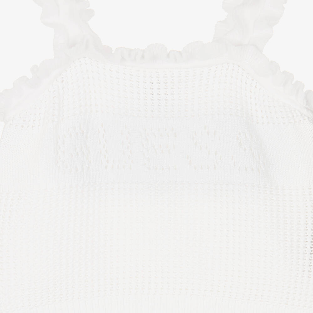 Guess-Girls White Knitted Cotton Logo Shorts Set | Childrensalon