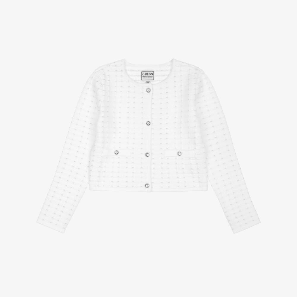 Guess-Girls White Knitted Jacket with Silver Details | Childrensalon