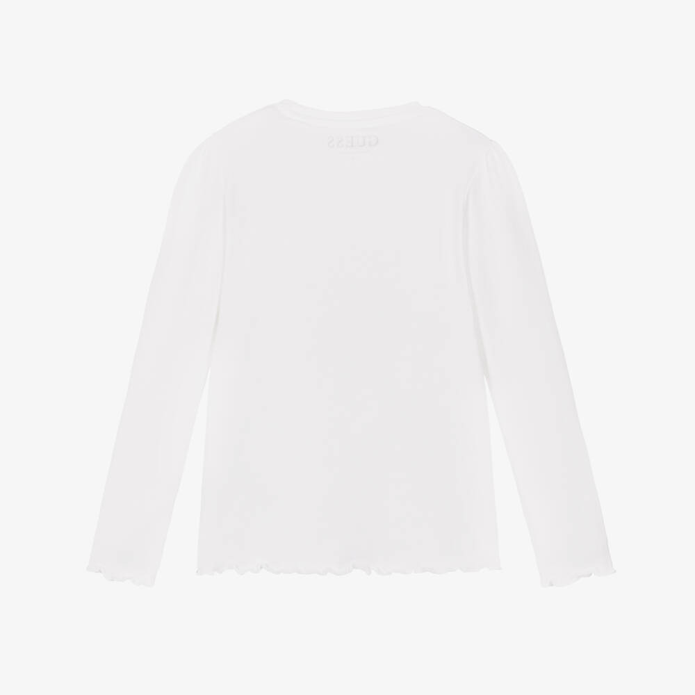 Guess-Girls White Long Sleeve Top with Bear Print | Childrensalon