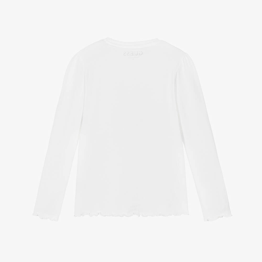Guess-Girls White Long Sleeve Top with Bear Print | Childrensalon