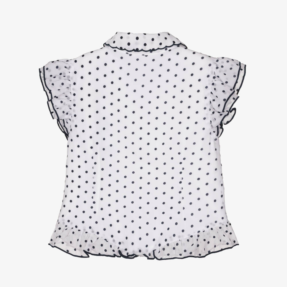 Guess-Girls White & Navy Blue Polka Dot Chiffon Blouse | Childrensalon
