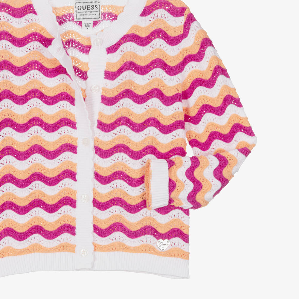 Guess-Girls White & Pink Cotton Knit Cardigan | Childrensalon