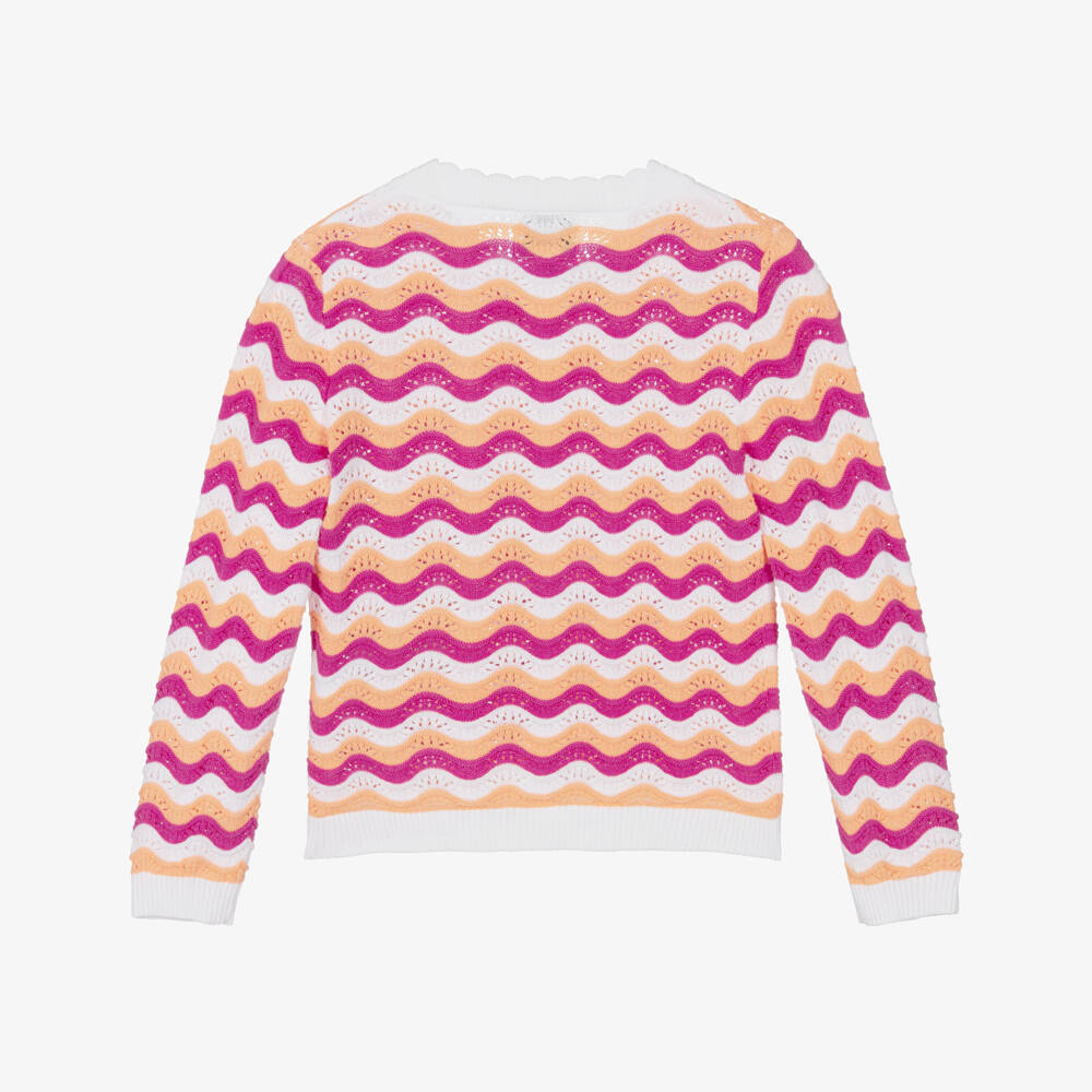 Guess-Girls White & Pink Cotton Knit Cardigan | Childrensalon