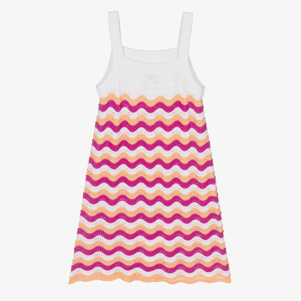 Guess-Girls White & Pink Cotton Knit Sun Dress | Childrensalon