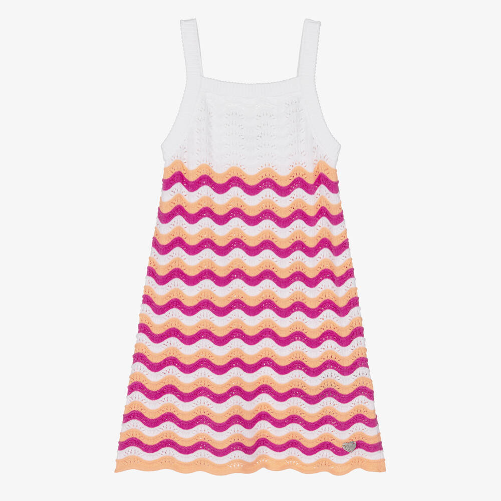 Guess-Girls White & Pink Cotton Knit Sun Dress | Childrensalon