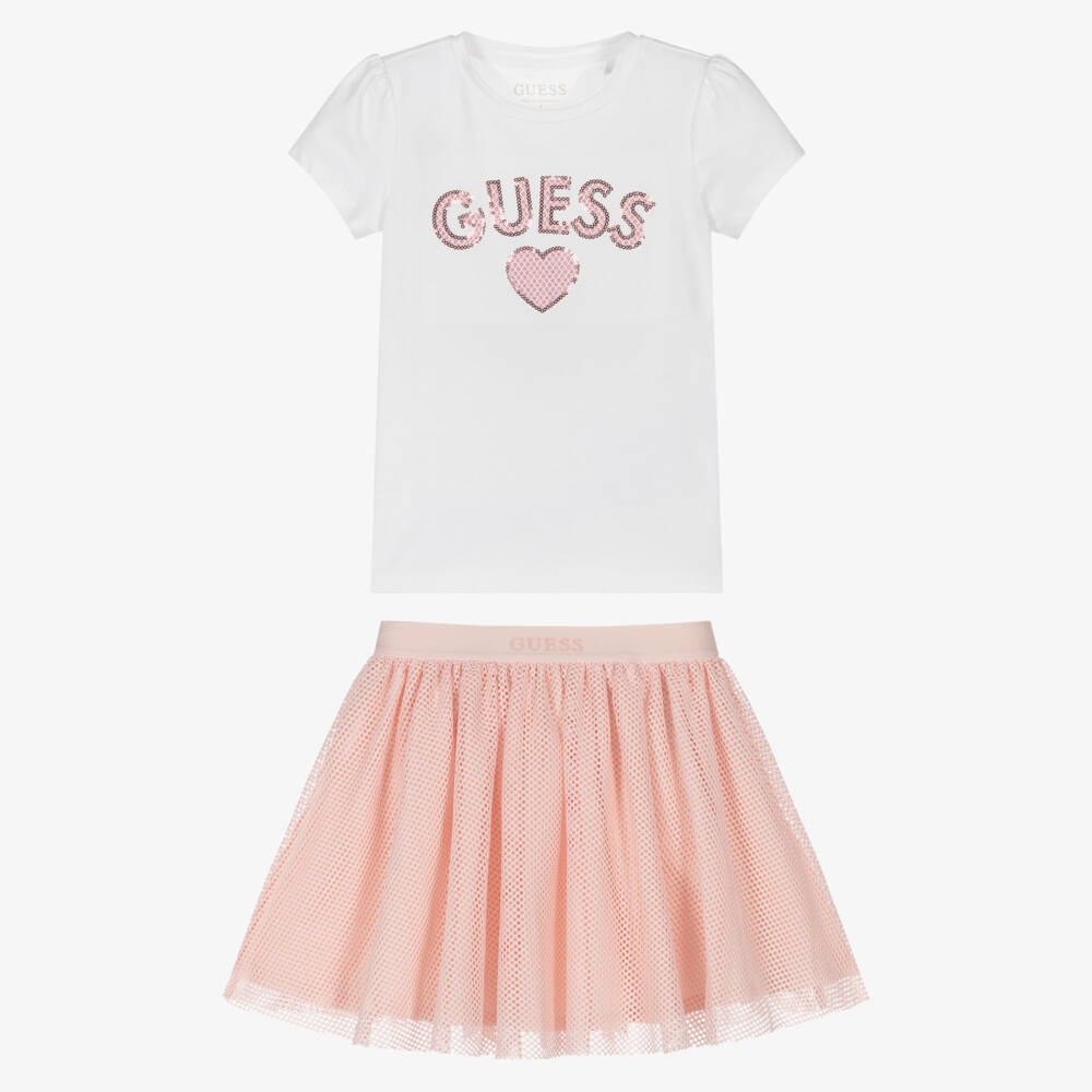 Guess-Girls White & Pink Mesh Skirt Set | Childrensalon