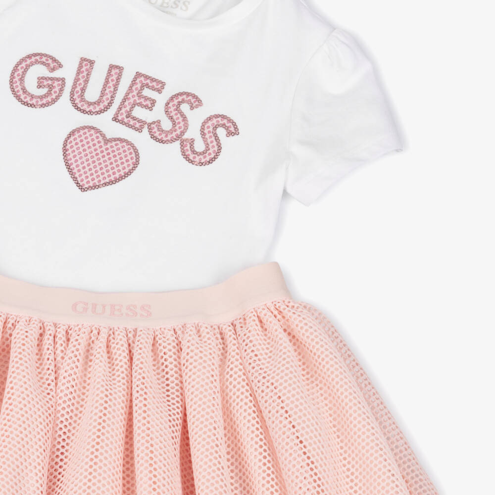 Guess-Girls White & Pink Mesh Skirt Set | Childrensalon