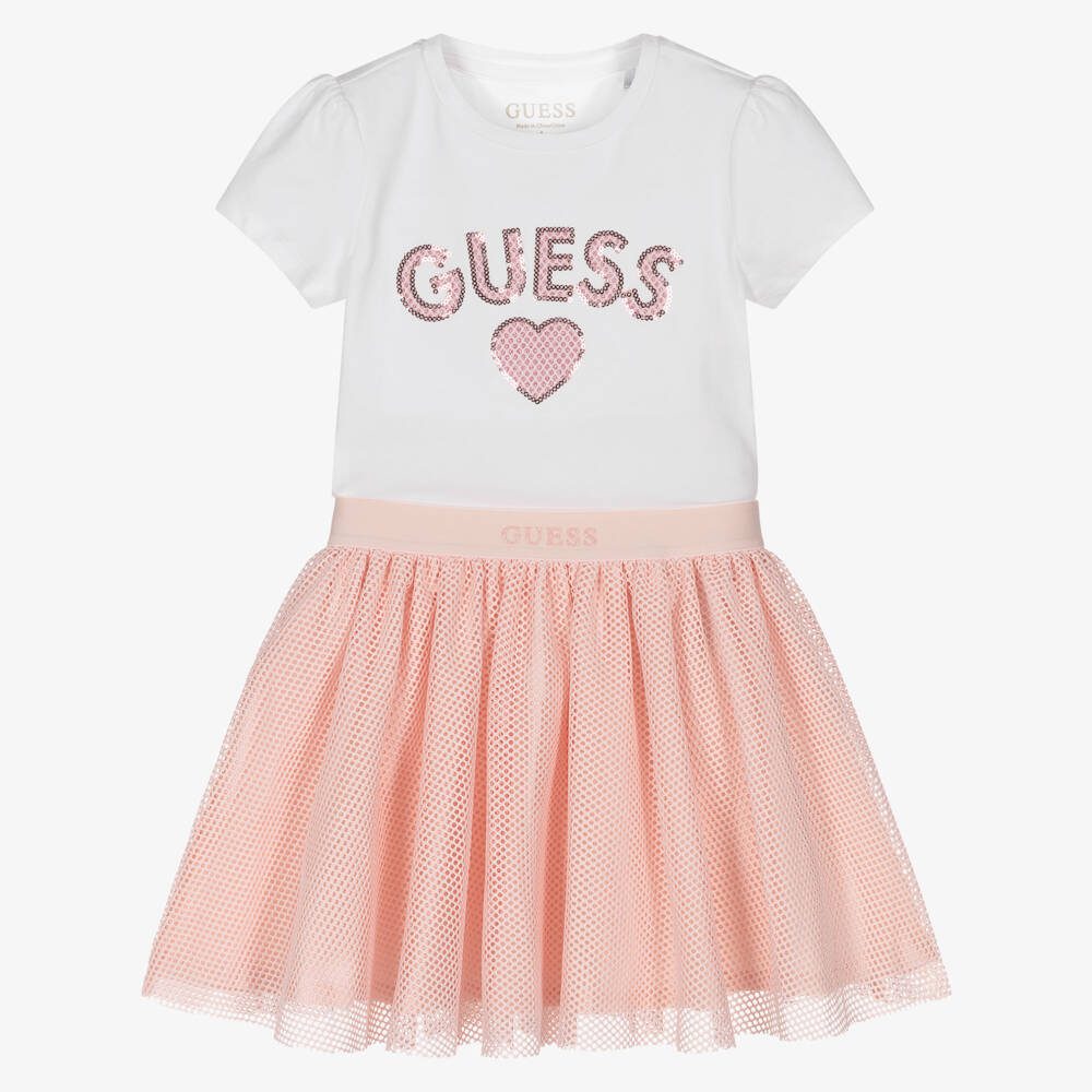 Guess-Girls White & Pink Mesh Skirt Set | Childrensalon
