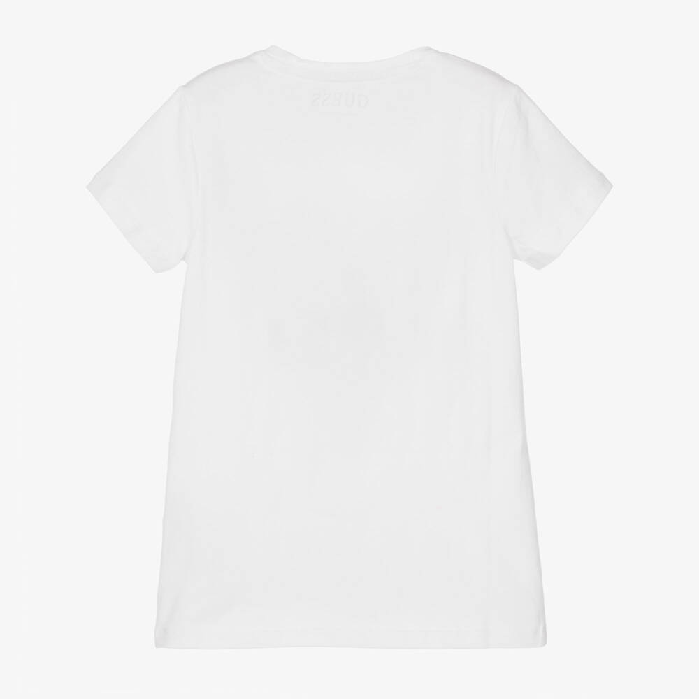 Guess-Girls White T-Shirt with Bear Print | Childrensalon