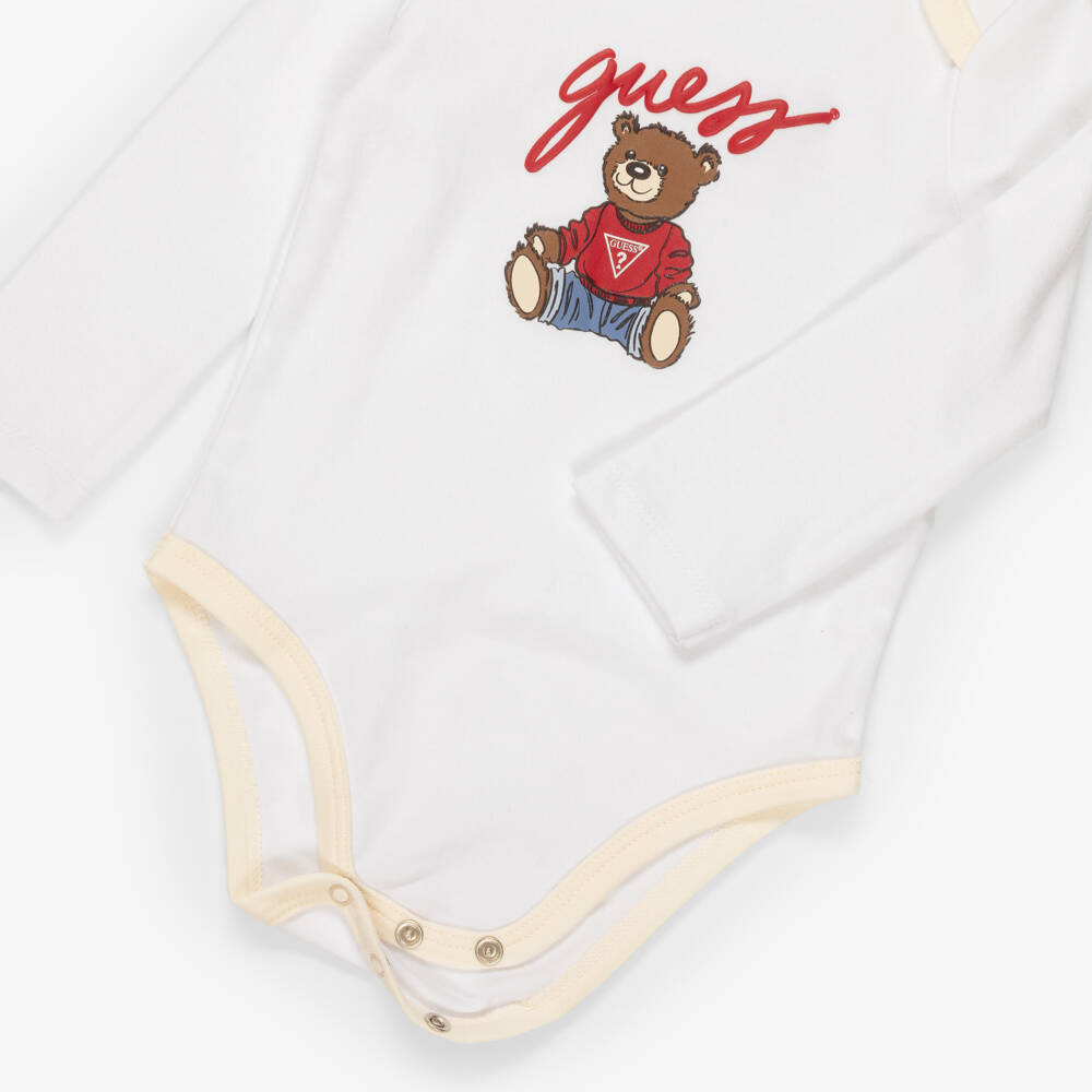 Guess-Ivory Cotton Baby Trouser Set with Teddy Bear Pattern | Childrensalon