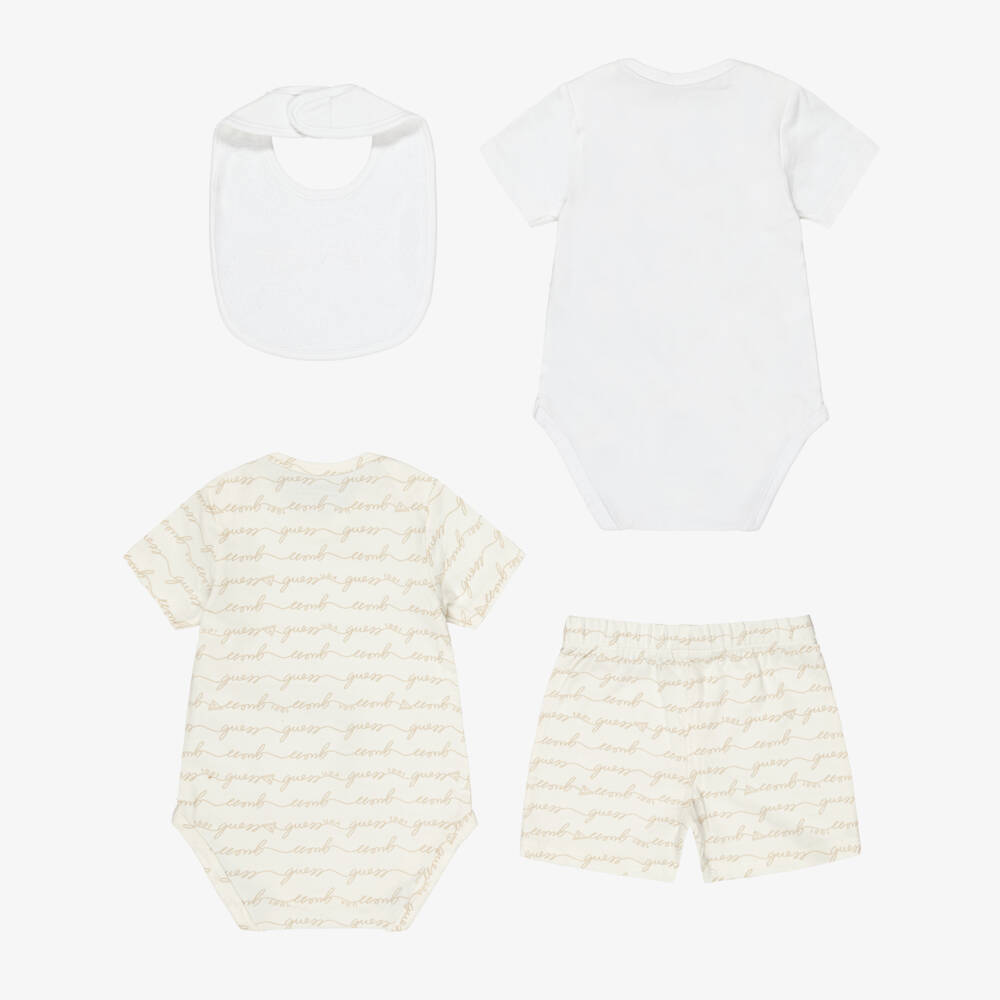 Guess-Ivory Cotton Jersey Baby Logo Shorts Set | Childrensalon