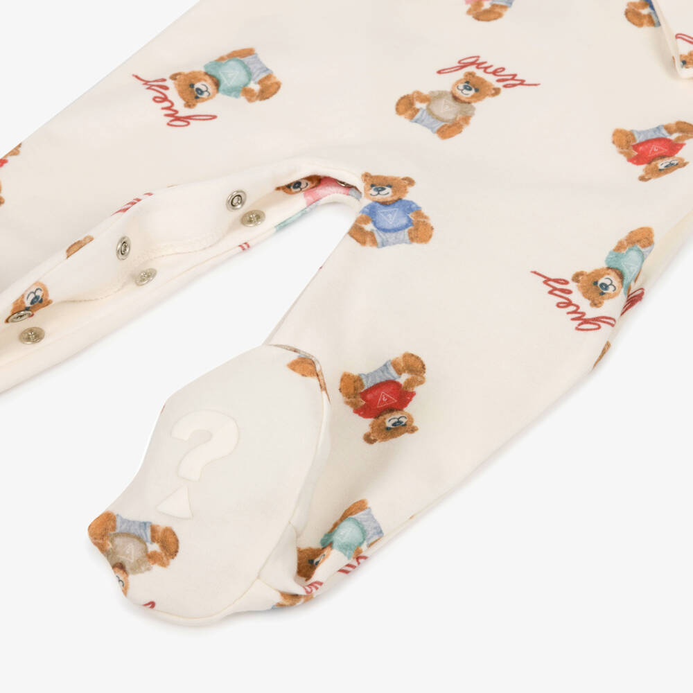 Guess-Ivory Cotton Jersey Teddy Logo Babygrow | Childrensalon