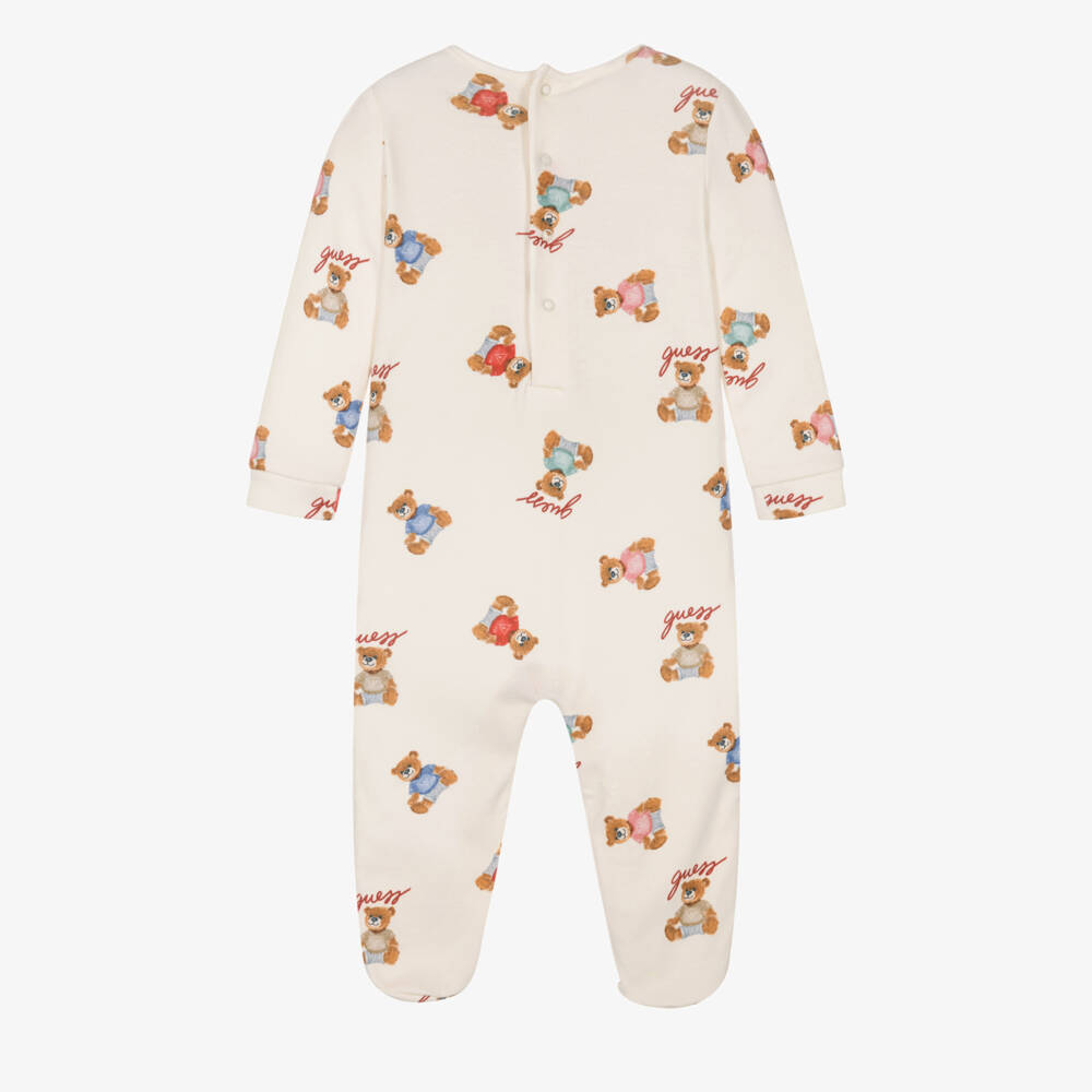 Guess-Ivory Cotton Jersey Teddy Logo Babygrow | Childrensalon