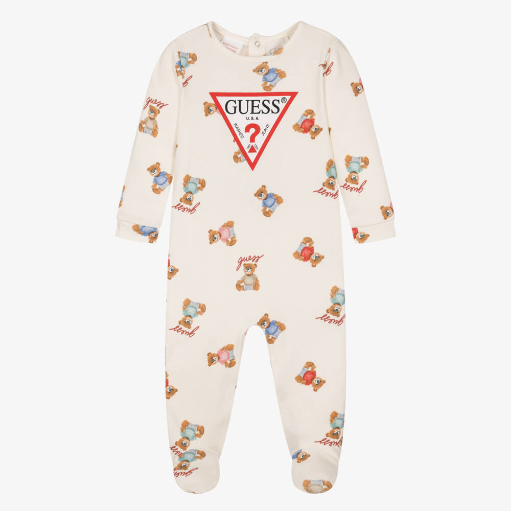 Guess-Ivory Cotton Jersey Teddy Logo Babygrow | Childrensalon