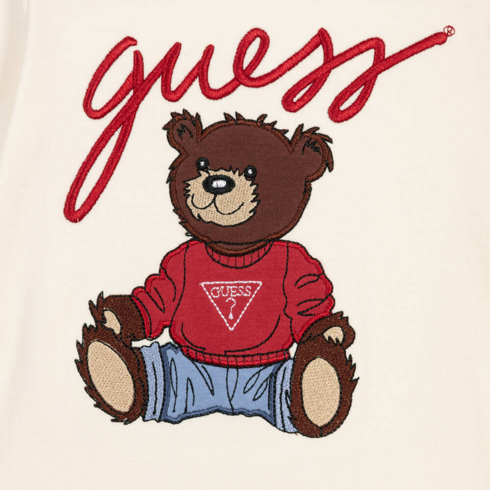 Guess-Ivory Cotton Romper with Teddy Bear Motif | Childrensalon