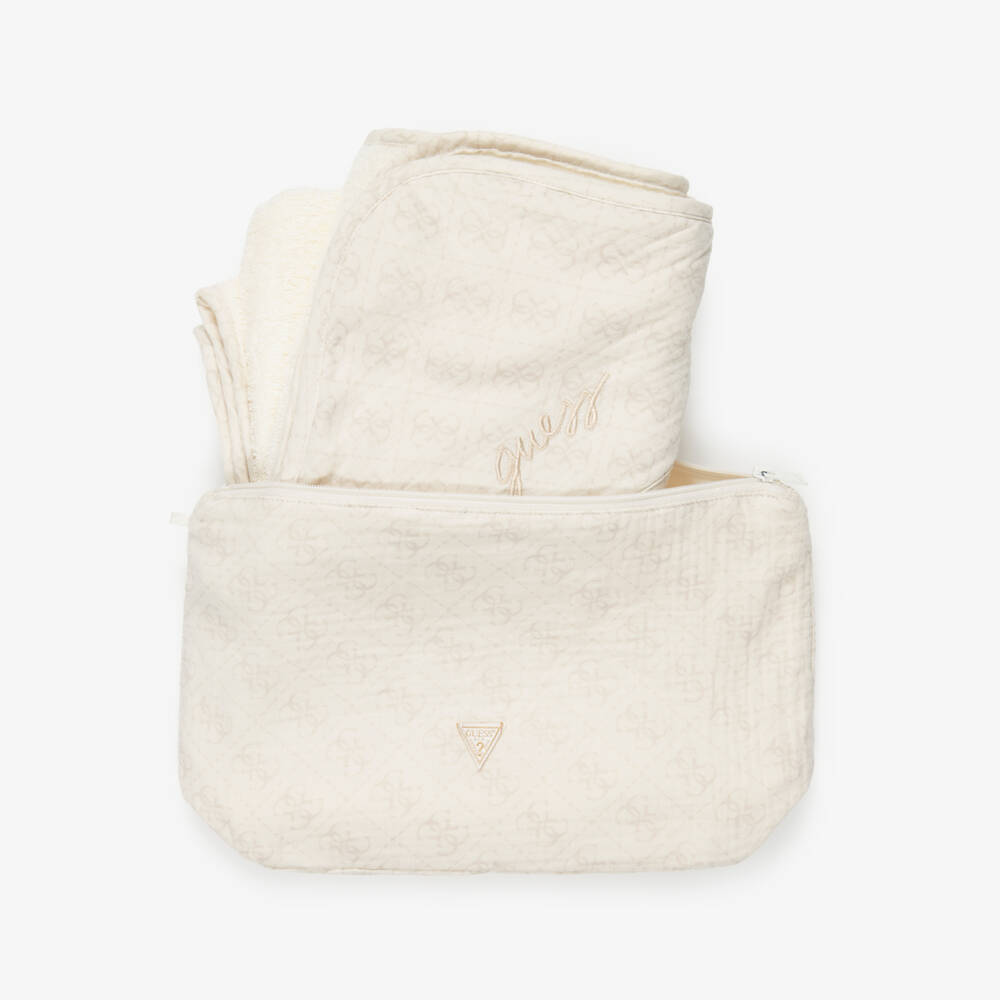 Guess-Ivory Hooded Baby Towel & Pouch Set | Childrensalon