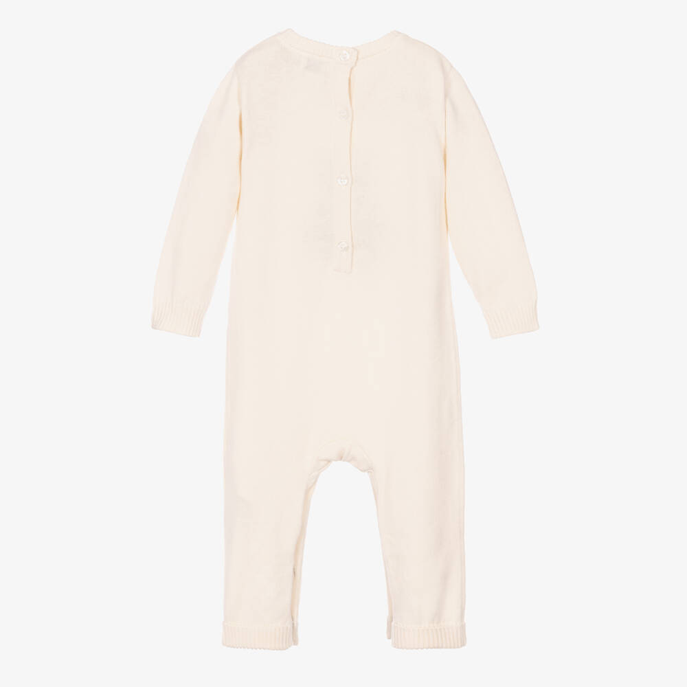 Guess-Ivory Knitted Cotton Romper with Embroidered Bear | Childrensalon