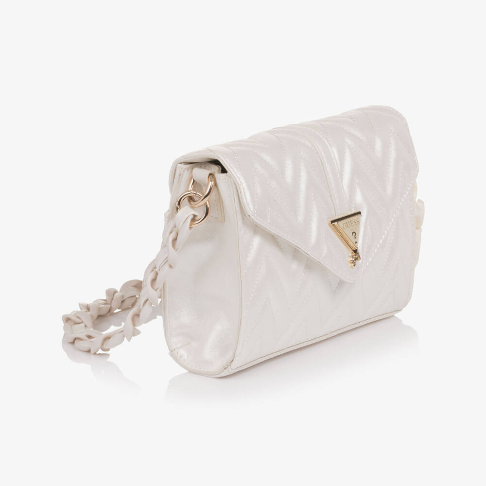 Guess-Girls Pearlised Ivory Faux Leather Handbag (20cm) | Childrensalon