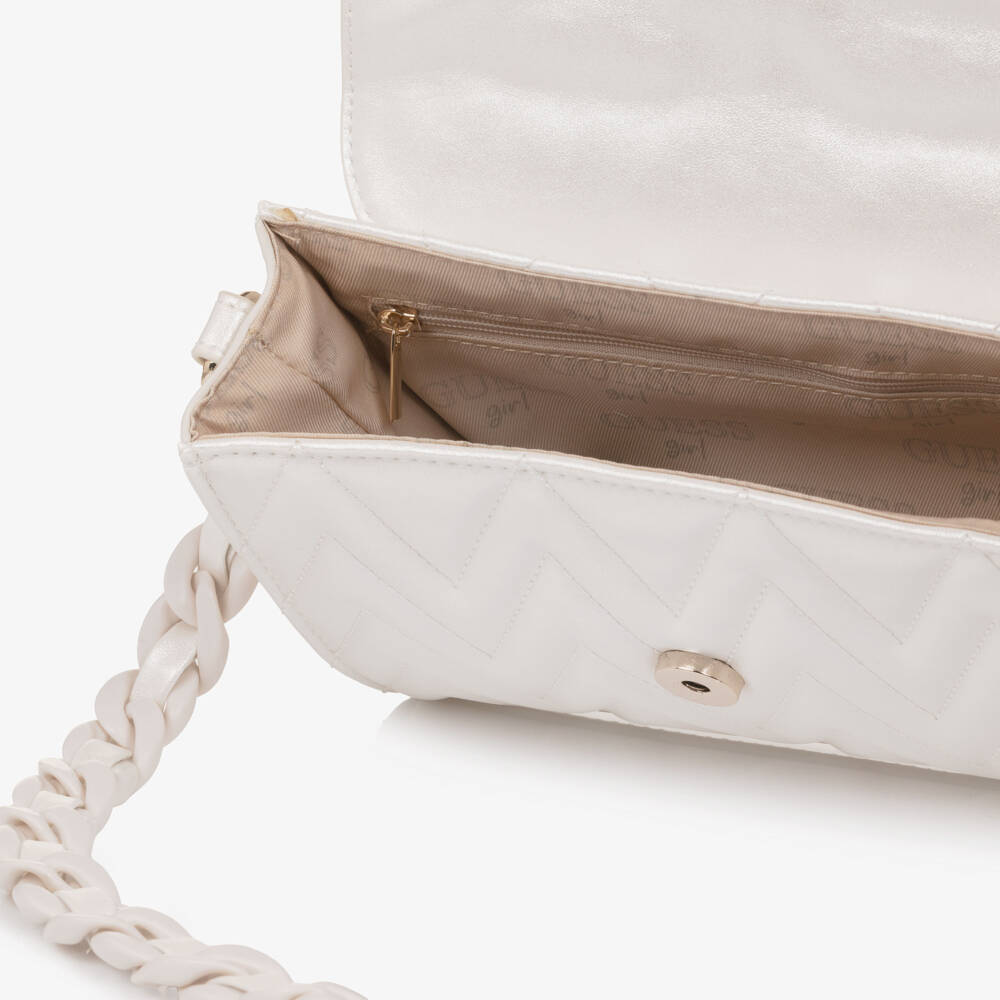 Guess-Girls Pearlised Ivory Faux Leather Handbag (20cm) | Childrensalon