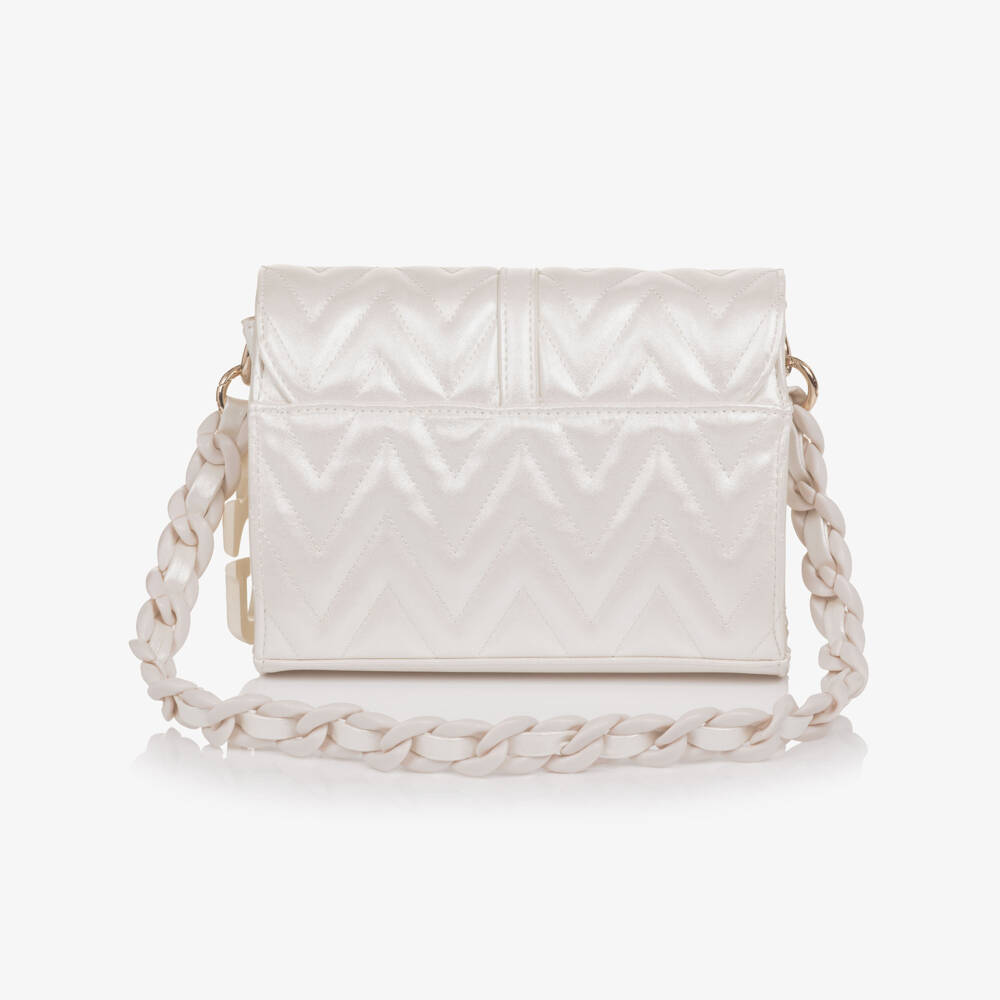 Guess-Girls Pearlised Ivory Faux Leather Handbag (20cm) | Childrensalon