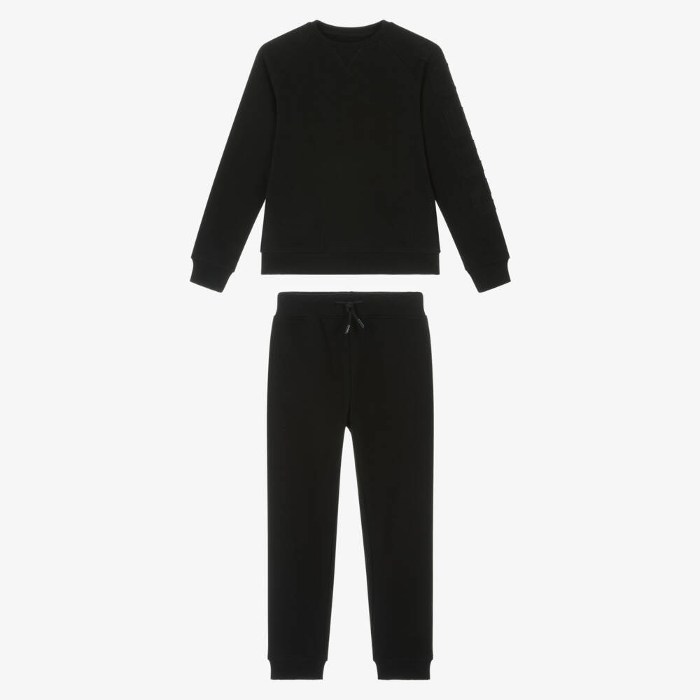 Guess-Junior Boys Black Cotton Tracksuit with Appliqué Logo | Childrensalon