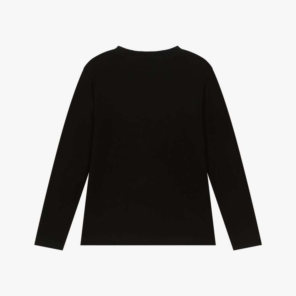Guess-Junior Boys Black Cotton Triangle Logo Long-Sleeved Top | Childrensalon