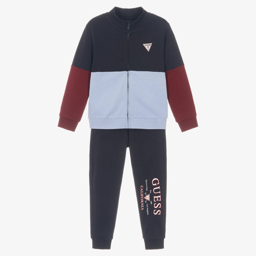 Guess-Junior Boys Blue Colourblock Organic Cotton Tracksuit | Childrensalon