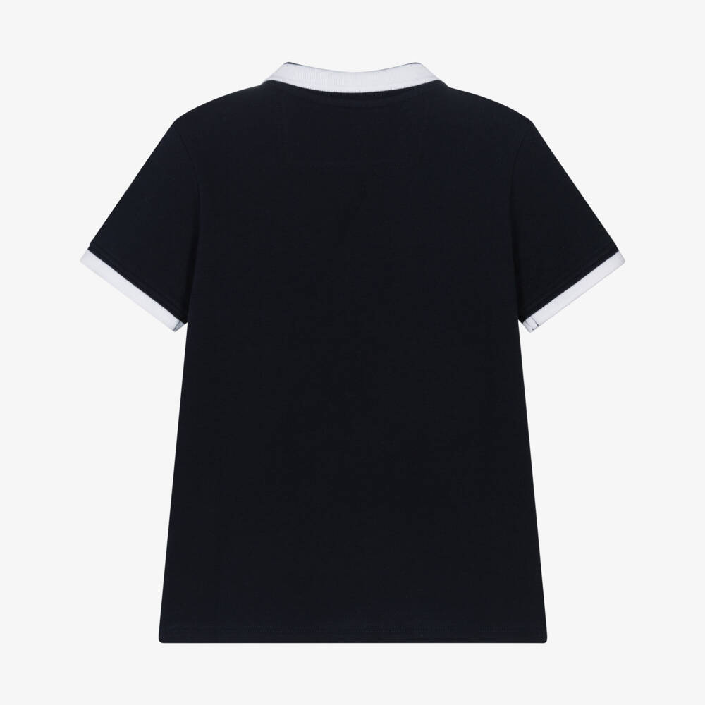 Guess-Junior Boys Blue Cotton Piqué Embroidered Bear Polo Shirt | Childrensalon