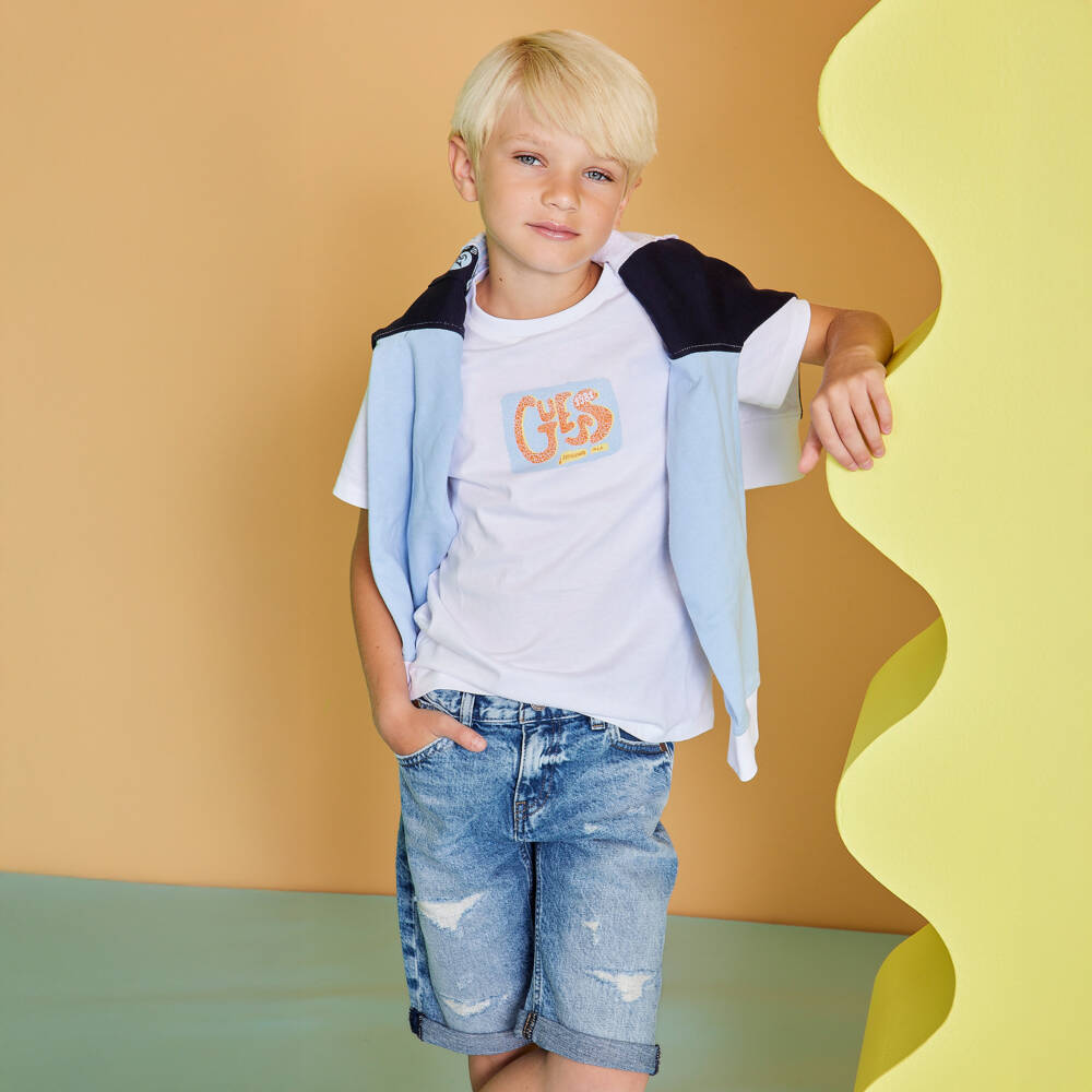 Guess-Junior Boys Blue Distressed Denim Shorts  | Childrensalon