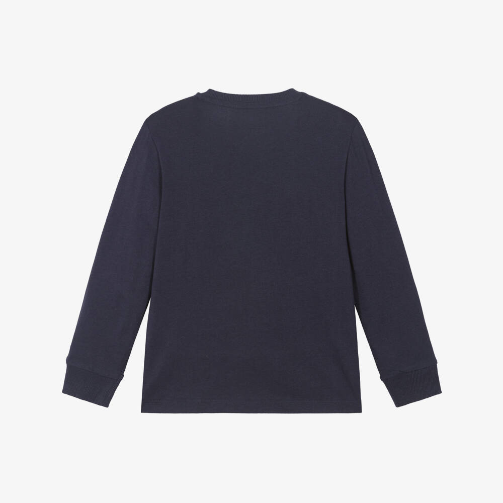 Guess-Junior Boys Blue Organic Cotton Teddy Bear Top | Childrensalon