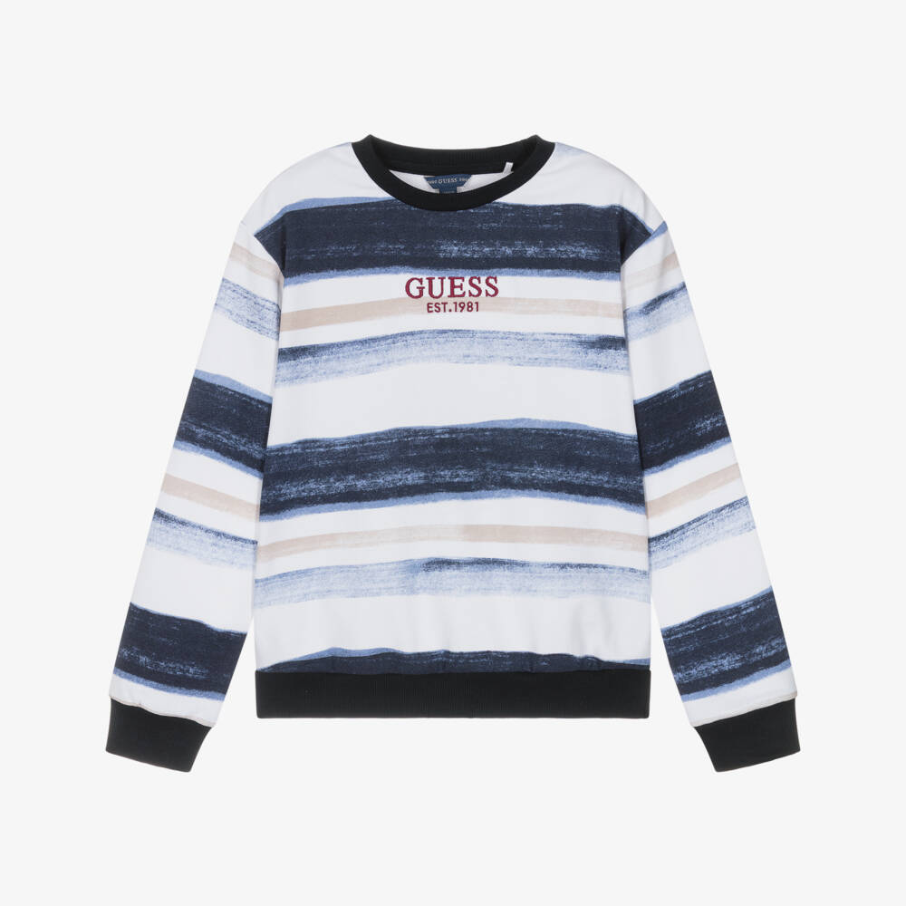 Guess-Junior Boys Blue & White Stripe Cotton Sweatshirt | Childrensalon