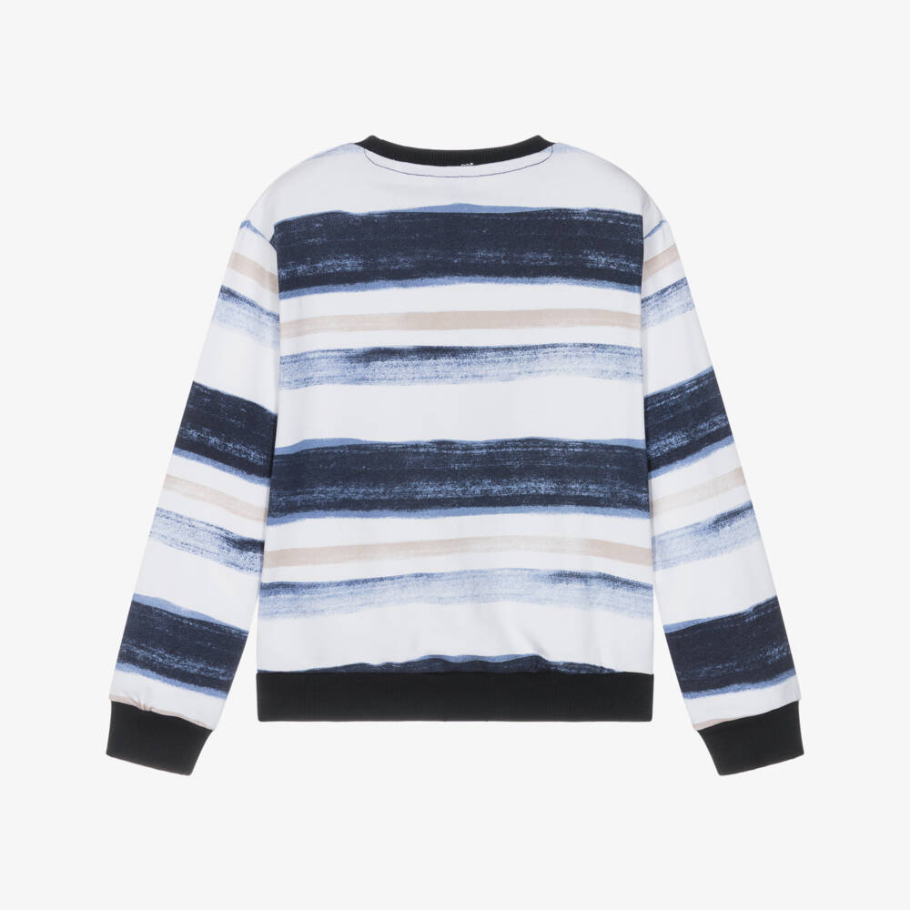 Guess-سويتشيرت قطن مقلم لون أبيض وأزرق للأولاد | Childrensalon