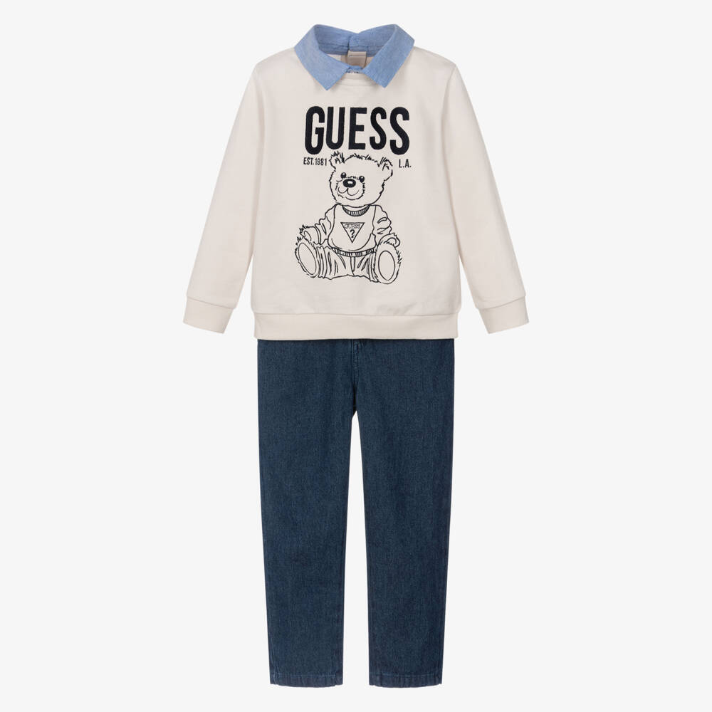 Guess-Junior Boys Ivory Bear Logo Sweatshirt & Trouser Set | Childrensalon
