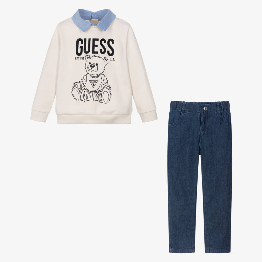 Guess-Брючный костюм кремовый с легендарным мишкой для мальчиков | Childrensalon